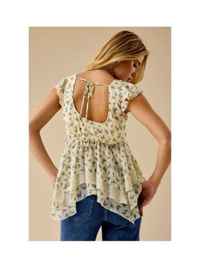 Altar’d State Mckenna Floral Woven Top in blue and ivory